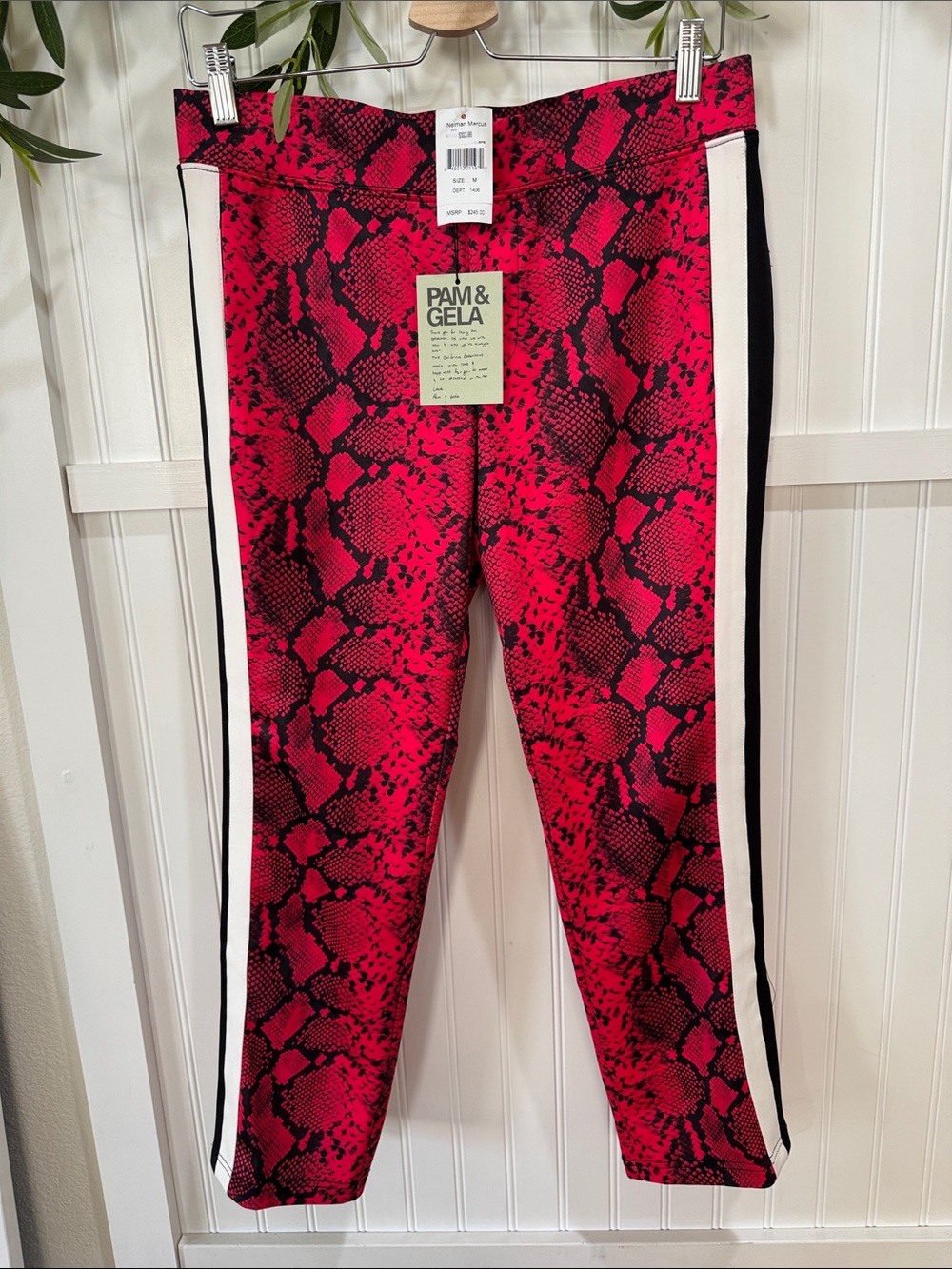 NWT! #712 PAM & GELA Hot Pink Snake-Print Track Pants Black & White Side Stripes - Picture 2 of 10